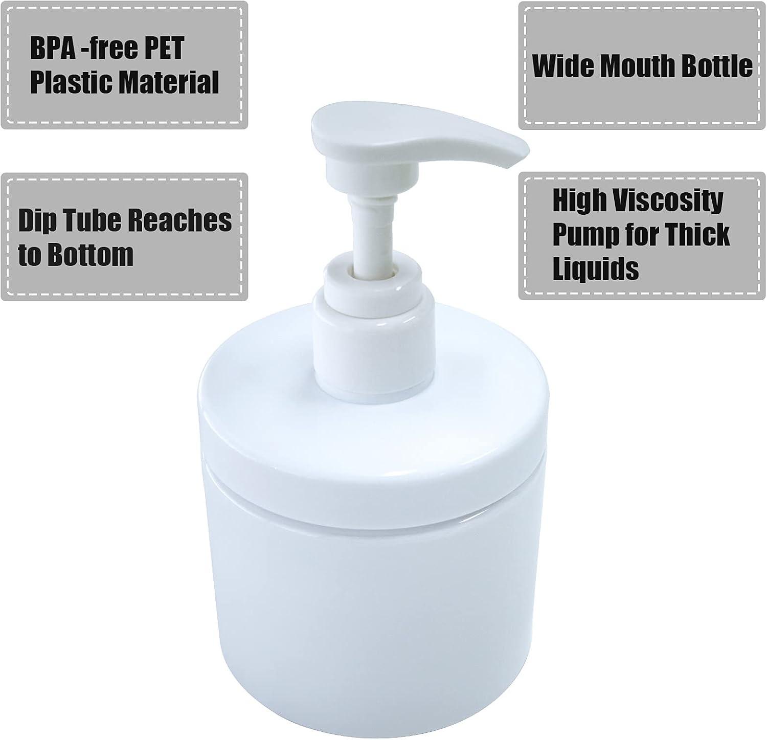 Pump Bottle Dispenser Plastic Pump Bottles Refillable Bottles Wide Mouth Jar Style BPA Free Empty Pump Bottles Bathroom Shower Containers for Lotion Shampoo Conditioner (White, 2X 500ml)