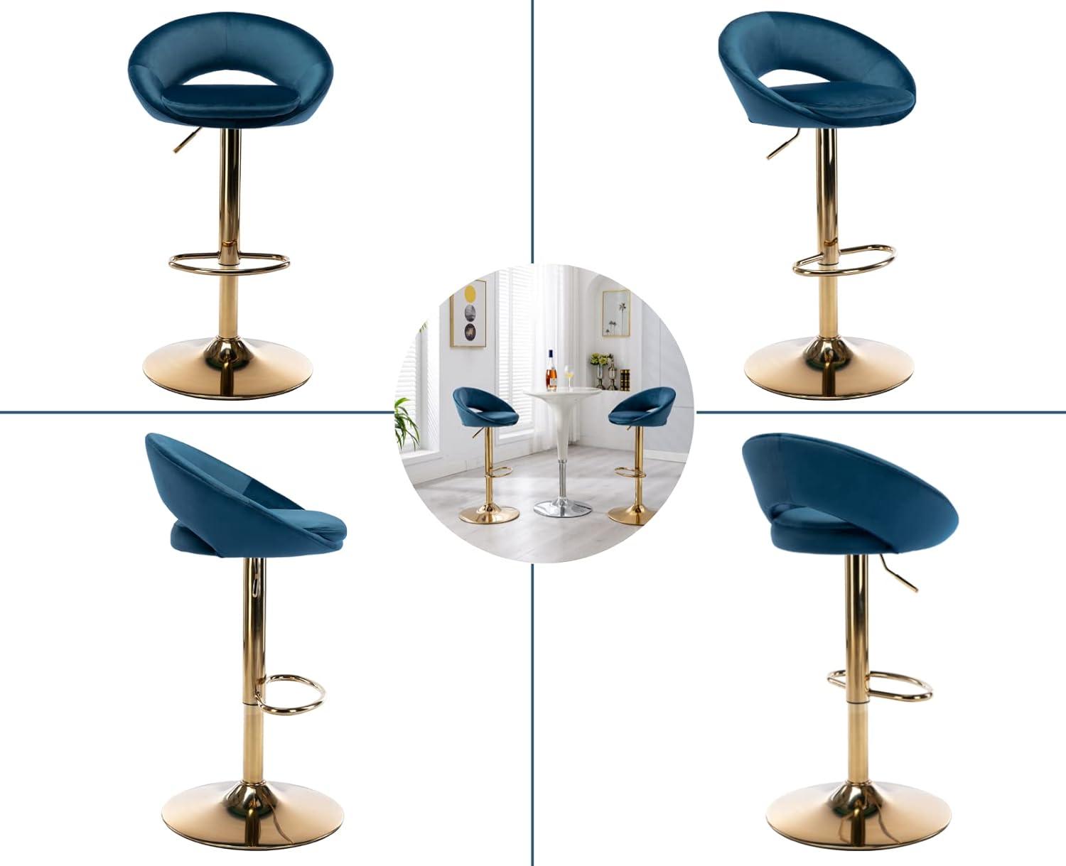 Velvet Bar Stools Set Of 2 Modern Counter Height Barstools With Low Back Ajustable Swivel Kitchen Bar Chairs With Gold Footrest For Home Bar/Dining Room, Green (Set of 2)