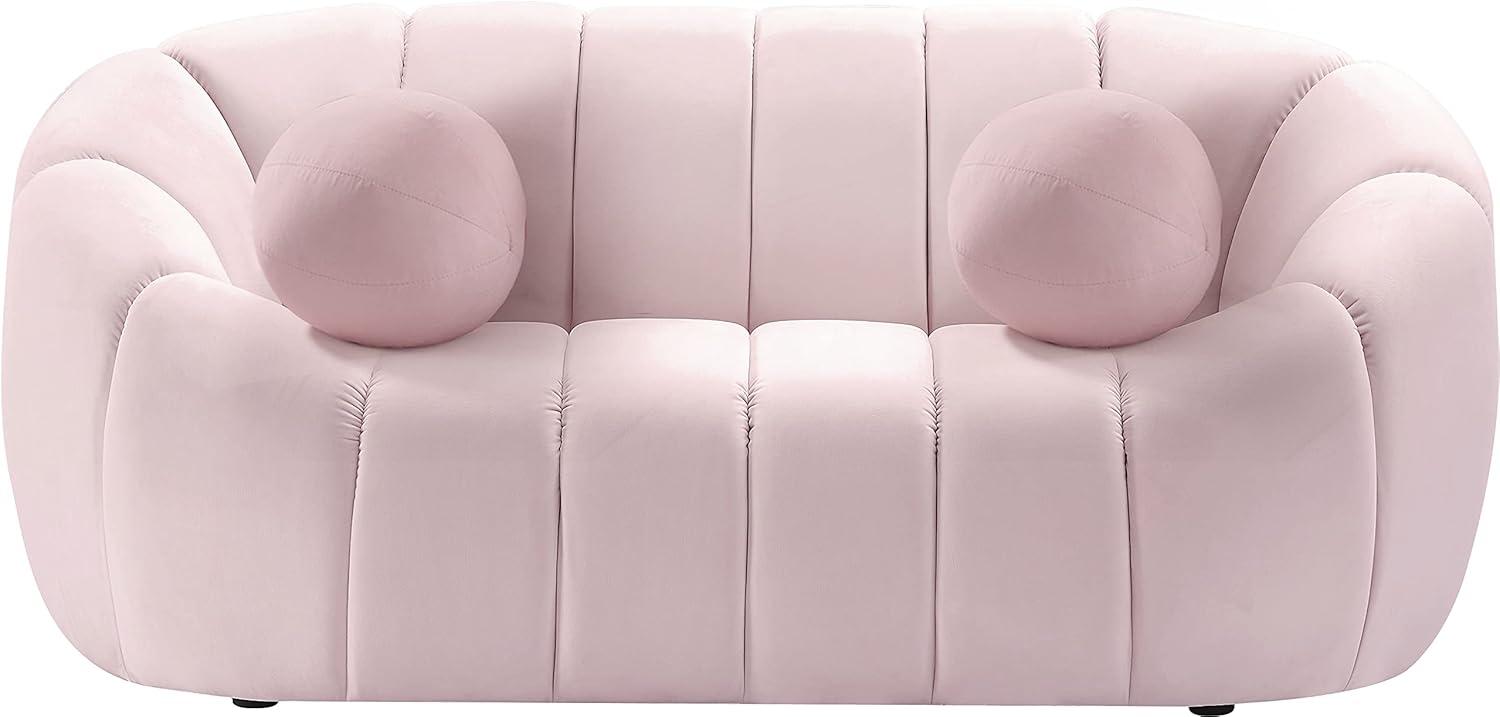 Elijah Pink Velvet Tufted Loveseat with Deep Channeling