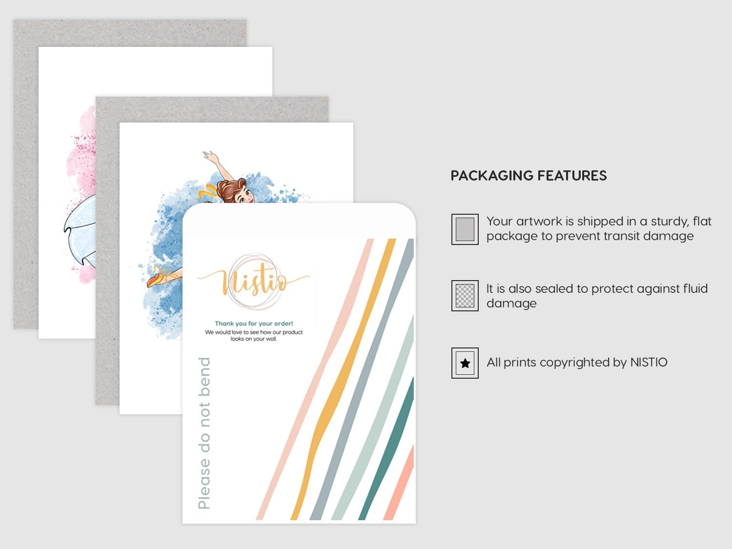 Nistio® Disney Princess Wall Art Prints, Ballerina Princess Girls Room Decor, Elsa, Cinderella, Princess Anna, Tiana, Set of 8, 8x10 inches (Unframed)