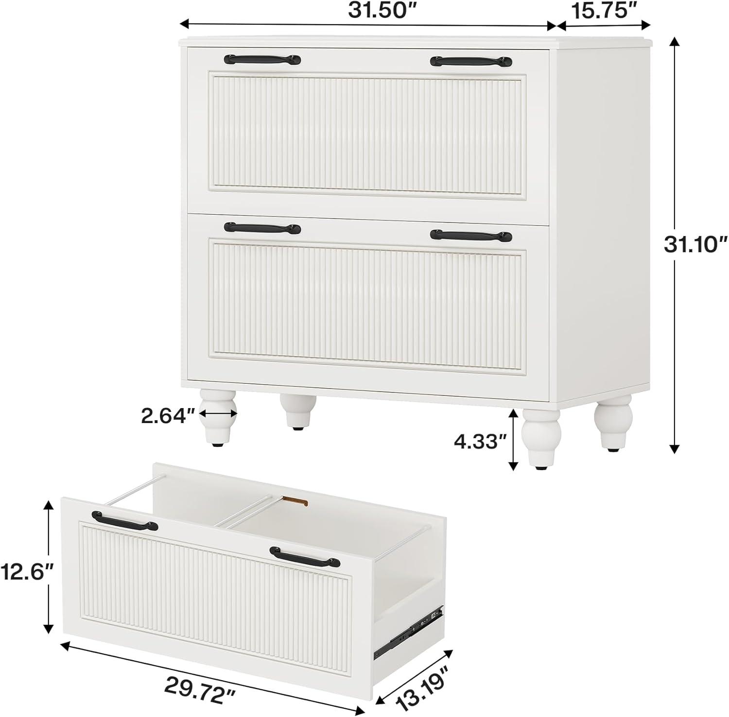 White Wood 2-Drawer Lateral Filing Cabinet with Adjustable Bars