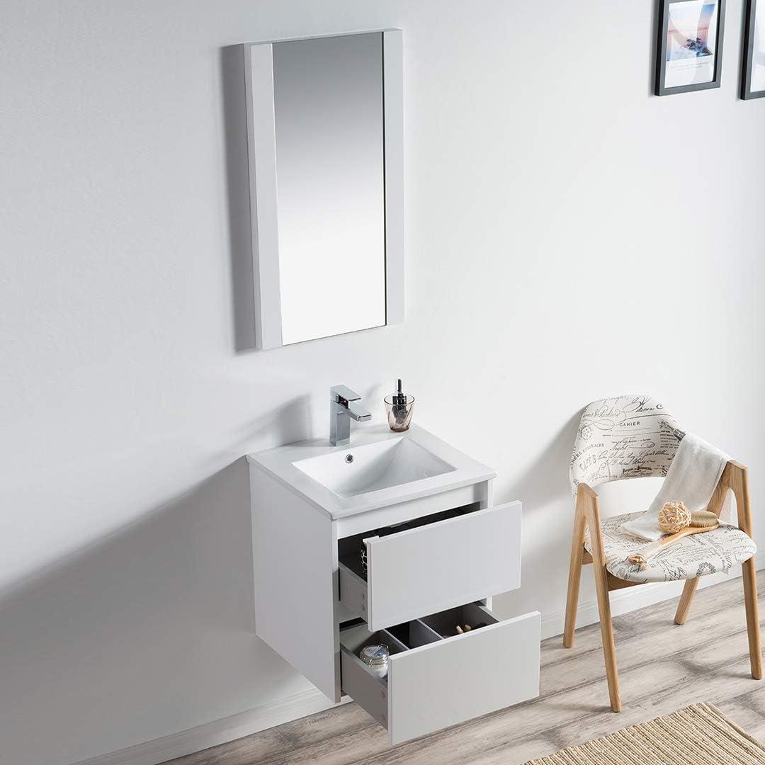 20-Inch Glossy White Floating Vanity with Ceramic Sink