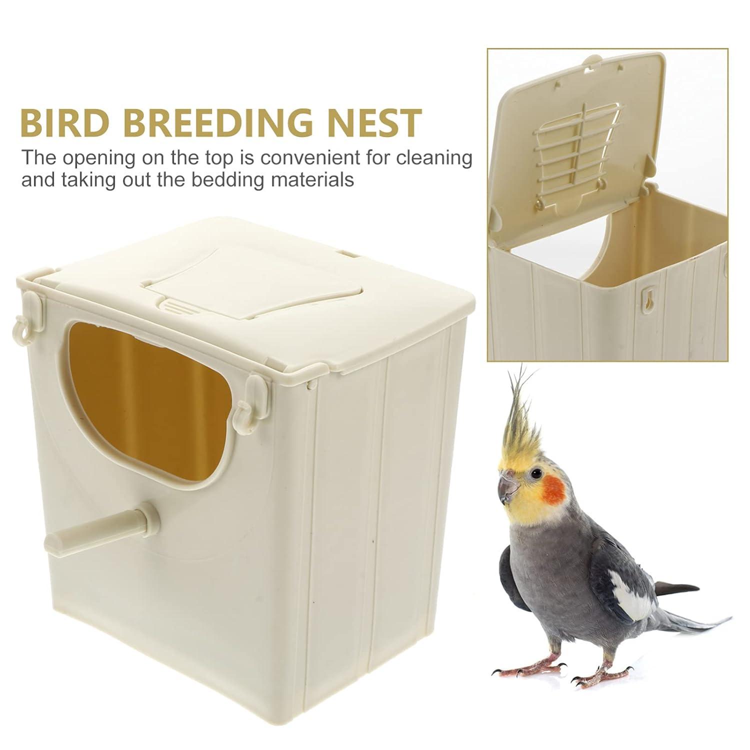 Off-White Plastic Parakeet Nesting Box with Perch