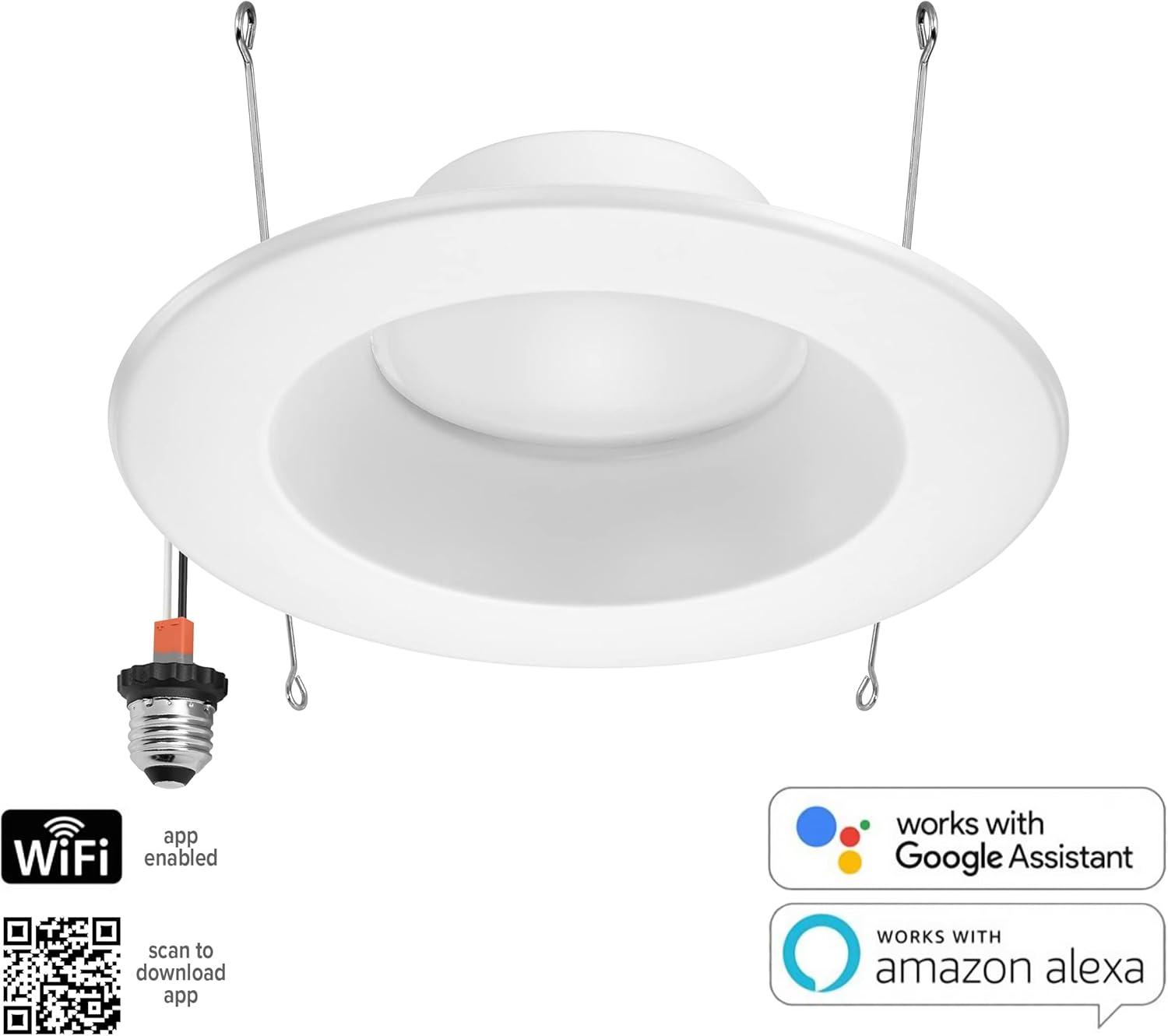 Luvoni Smart LED Downlights: Dimmable, 2700K-6000K, 1000 Lumens, E26 Adapter, ETL Listed, Alexa/Google Home Compatible.