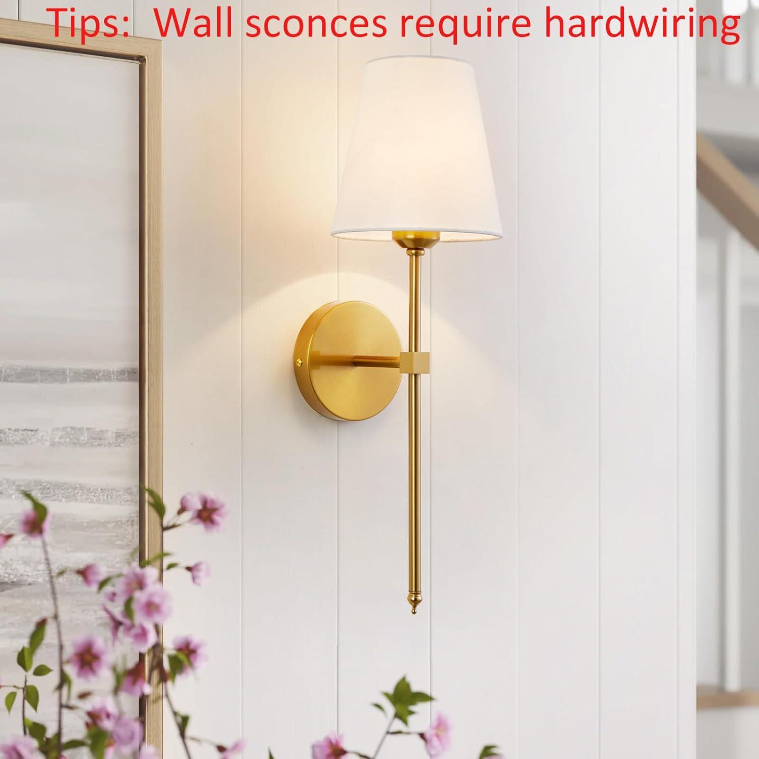 Gold and White Fabric Shade Wall Sconce Set of 2