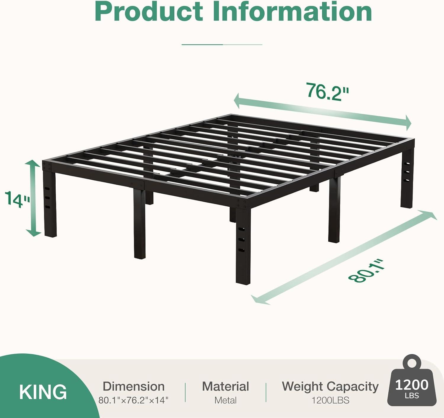 Novilla King Size Bed Frame, 14 Inch Metal Platform Bed Frame King Size with Storage Space Under Bed, Heavy Duty Steel Slat Support, Easy Assembly, No Box Spring Needed