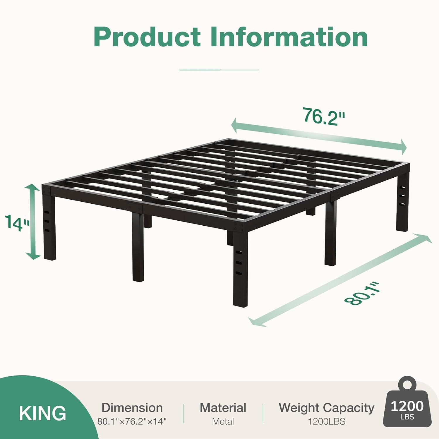Novilla King Size Bed Frame, 14 Inch Metal Platform Bed Frame King Size with Storage Space Under Bed, Heavy Duty Steel Slat Support, Easy Assembly, No Box Spring Needed