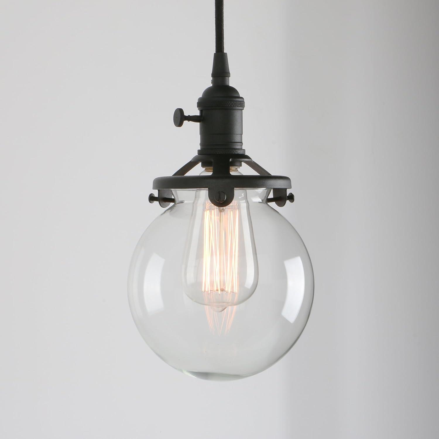 PERMO Vintage Rustic Industrial 3-Lights Kitchen Island Chandelier Triple 3 Heads Pendant Hanging Ceiling Lighting Fixture with Funnel Flared Clear Glass Shade (Black)