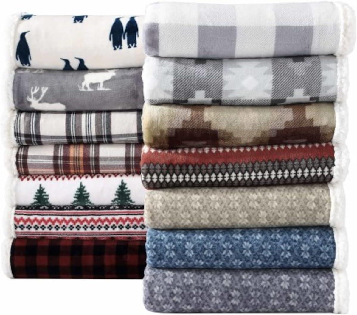 Cozy Fair Isle Grey 50"x70" Fleece & Sherpa Reversible Throw