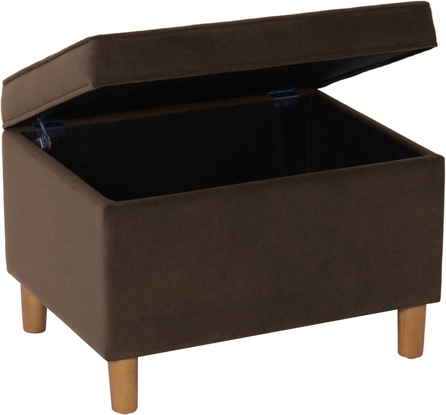 24" Dinah Storage Ottoman Chocolate Brown - HomePop: Velvet Upholstered, Honey Oak Wood Legs, Safety Hinges