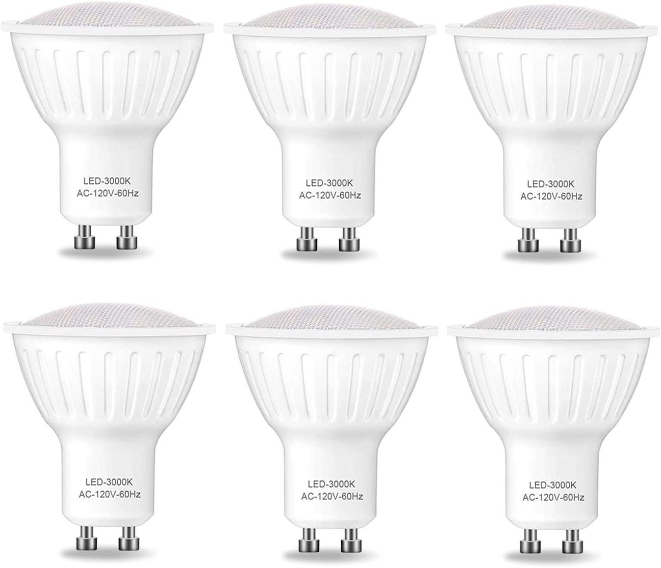 LED GU10 Dimmable Led Replacement for Halogen Bulb - MR16 Shape GU10 Base for Accent, Recessed, Track Lighting, 120°Beam Angle, 3000K Soft Light Gu10 Flood Light Bulb,(6 Pack)