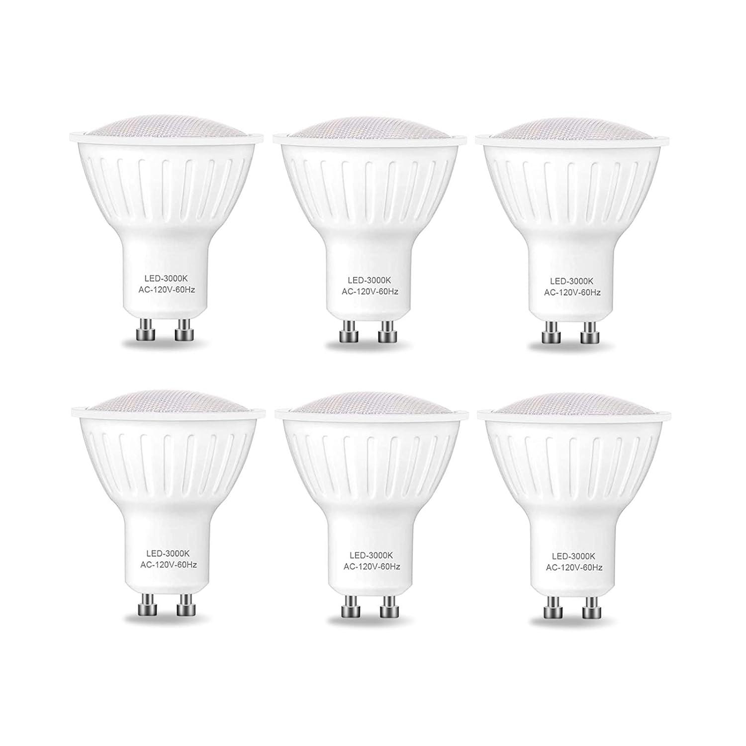LED GU10 Dimmable Led Replacement for Halogen Bulb - MR16 Shape GU10 Base for Accent, Recessed, Track Lighting, 120°Beam Angle, 3000K Soft Light Gu10 Flood Light Bulb,(6 Pack)