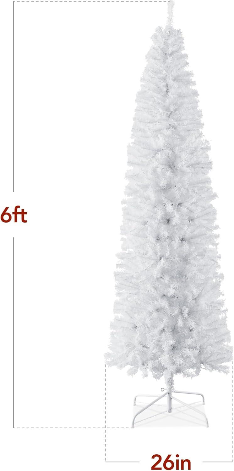 Best Choice Products White Artificial Holiday Christmas Pencil Tree w/ Metal Base