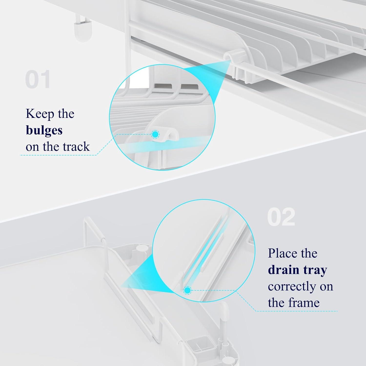 Large Dish Drying Rack - Extendable Dish Rack, Multifunctional Dish Rack for Kitchen Counter, Anti-Rust Drying Dish Rack with Cutlery & Cup Holders 19.2"-26.7" L x 12.9" W, Black