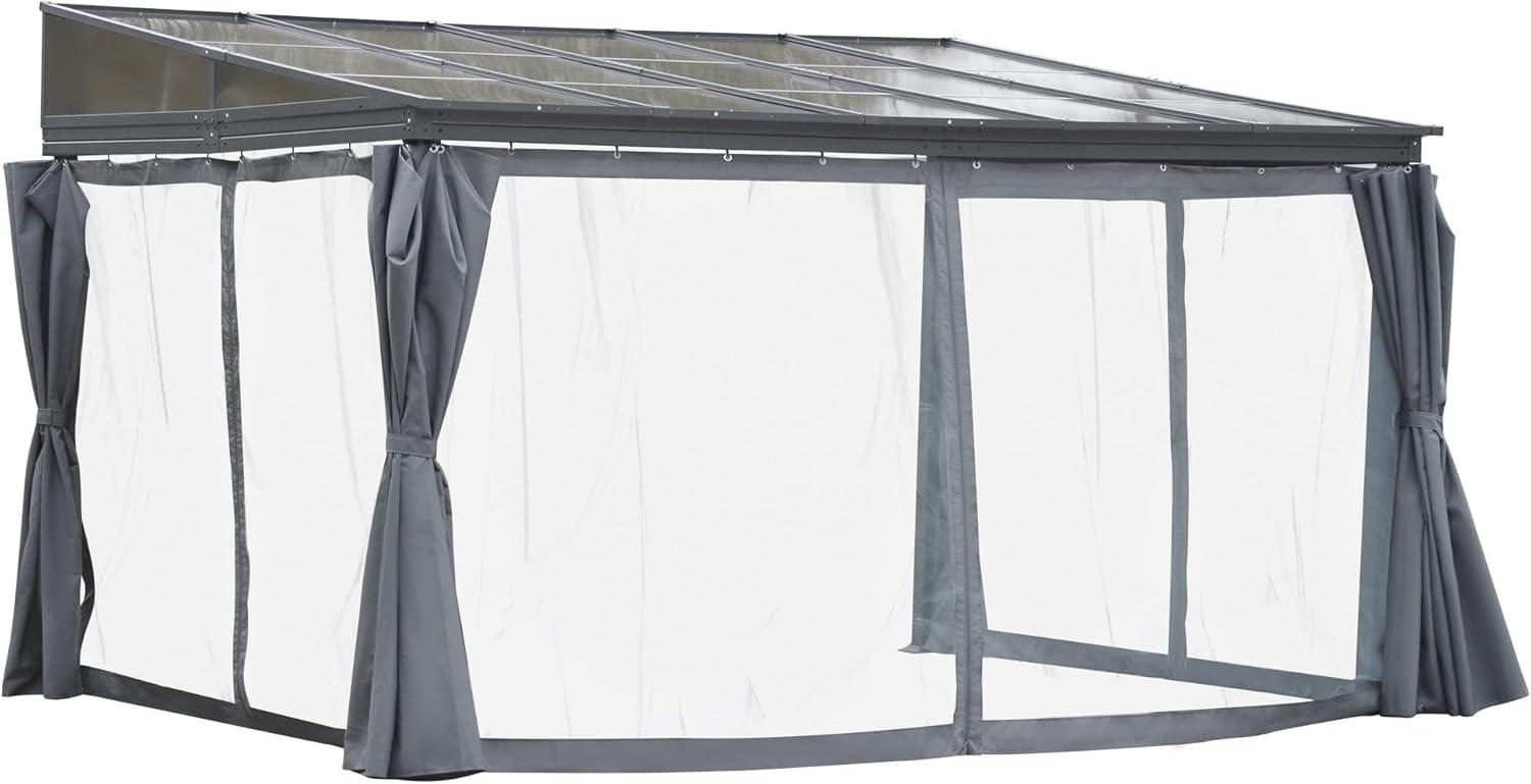 Outsunny 10' x 13' Outdoor Patio Gazebo with Sloping Polycarbonate Roof, Durable Aluminum Frame, & Netting Curtain