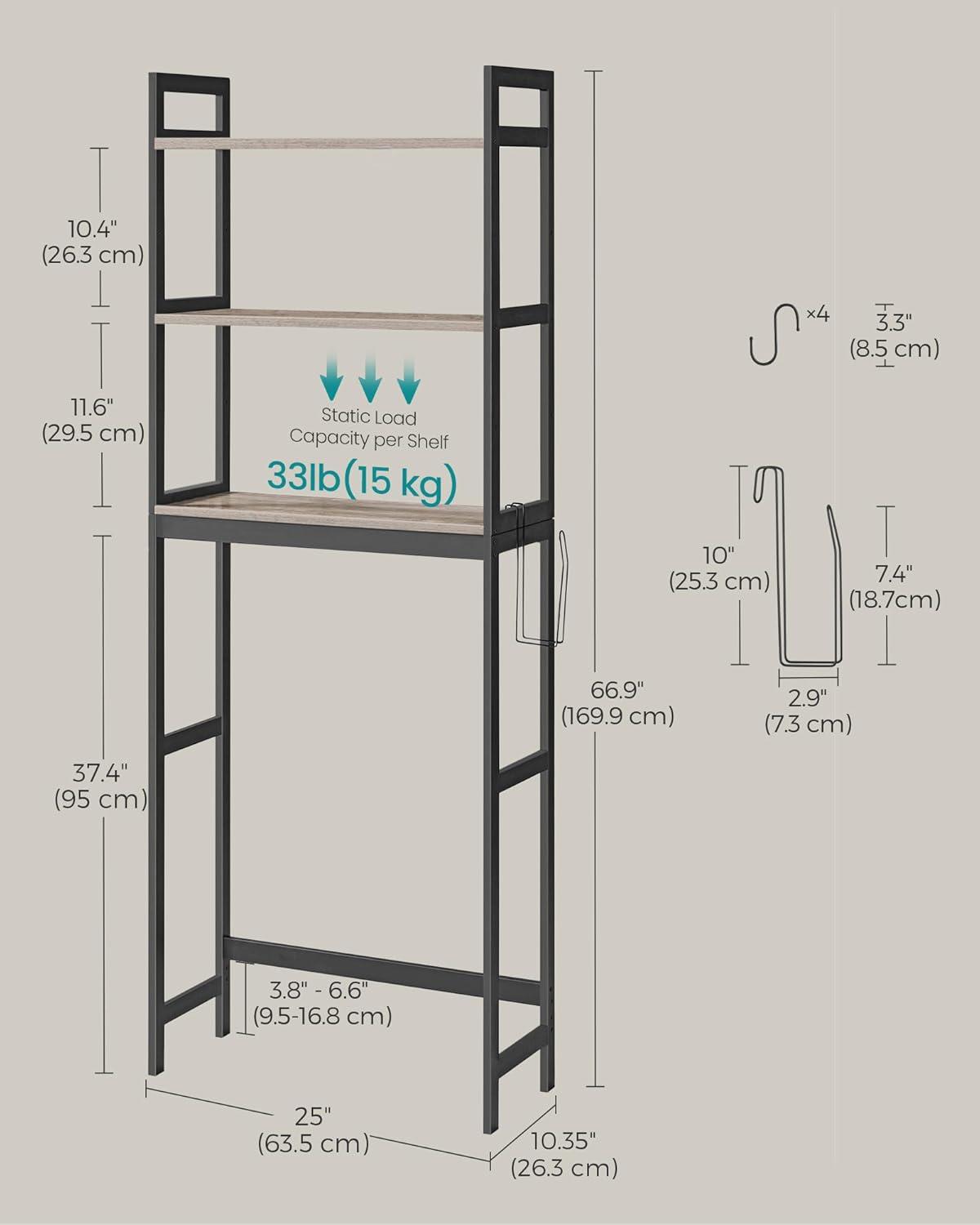 Over The Toilet Storage, 3-Tier Bathroom Organizer,Greige and Black