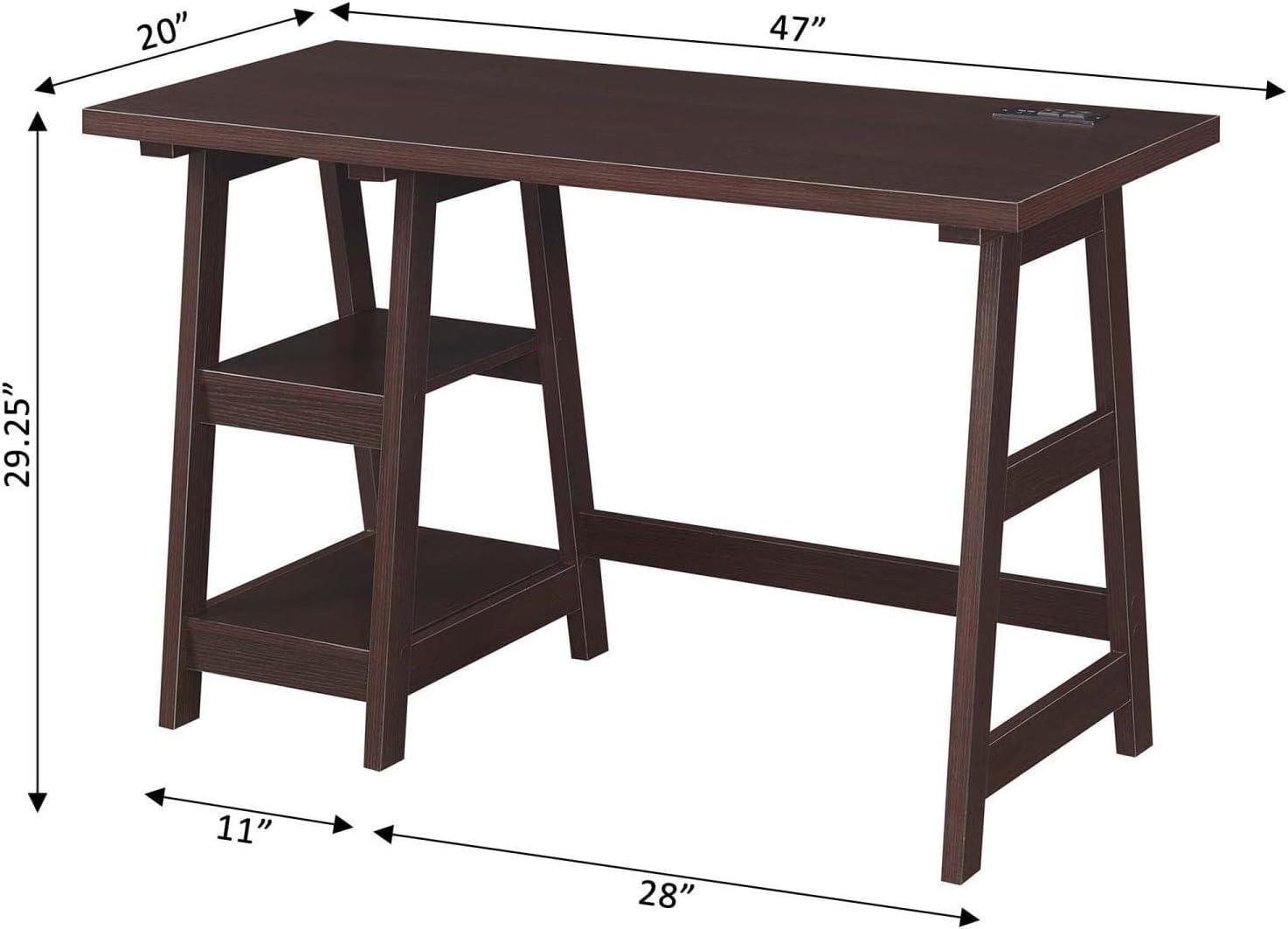 Convenience Concepts Designs2Go 29.25" Trestle Desk w Charging Station & Shelves, Espresso, All Ages