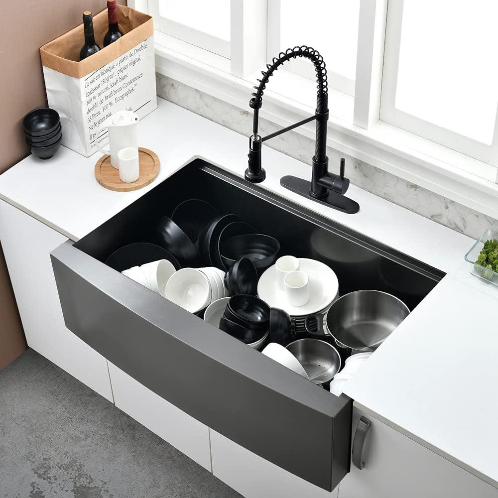 Black Farmhouse Sink 33 Inch - VALISY 33x22 Apron Front Farmhouse Kitchen Sink 16 Gauge Stainless Steel Undermount Ledge Workstation Deep Single Bowl Luxury Rustic Farm Sink with All Accessories