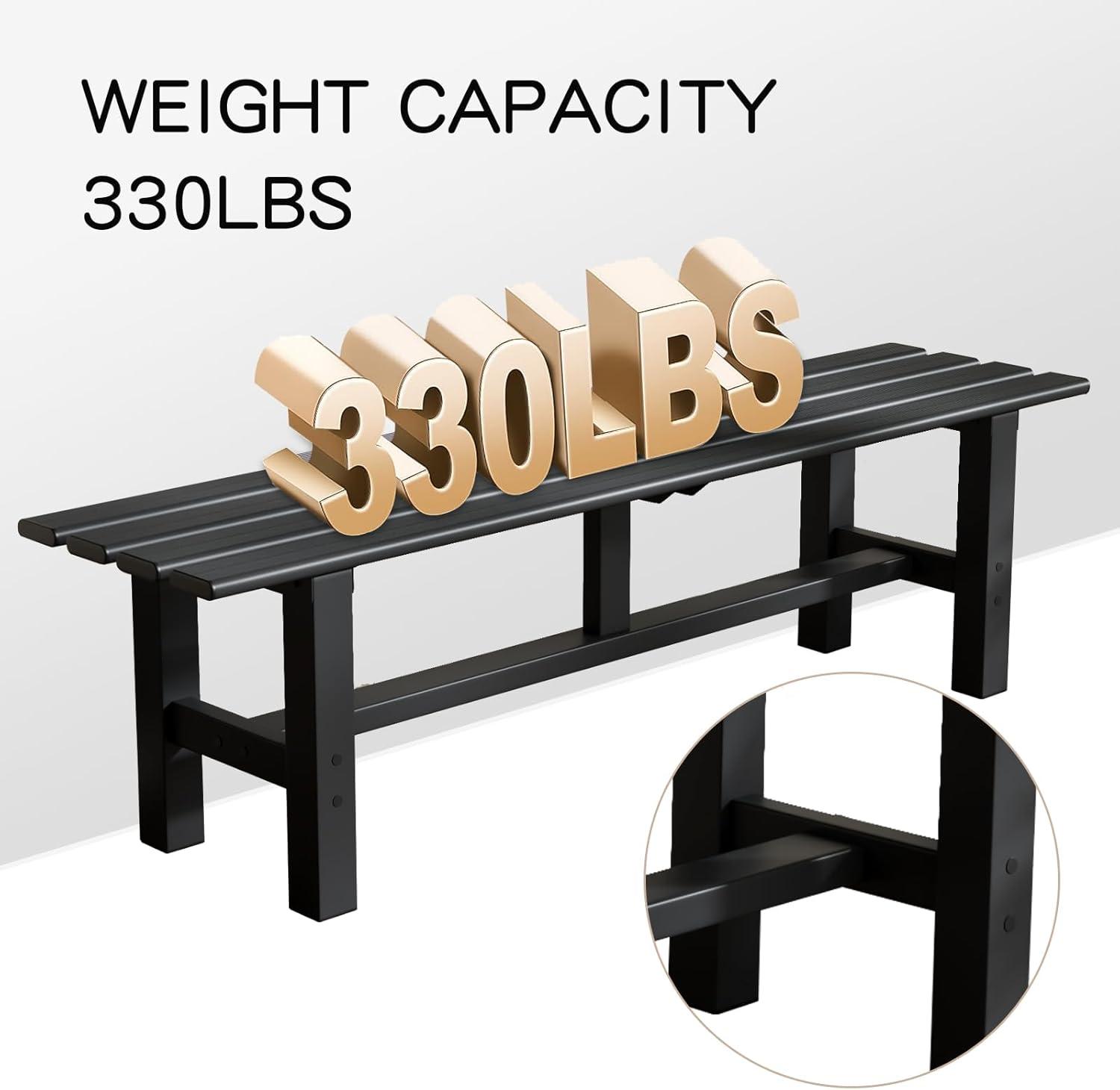 TECSPACE Aluminum Outdoor Patio Bench Black,59.1 x 14.2X 15.7 inches,Integrated Type Without Installation,Light Weight High Load-Bearing,Outdoor Bench for Park Garden,Patio and Lounge