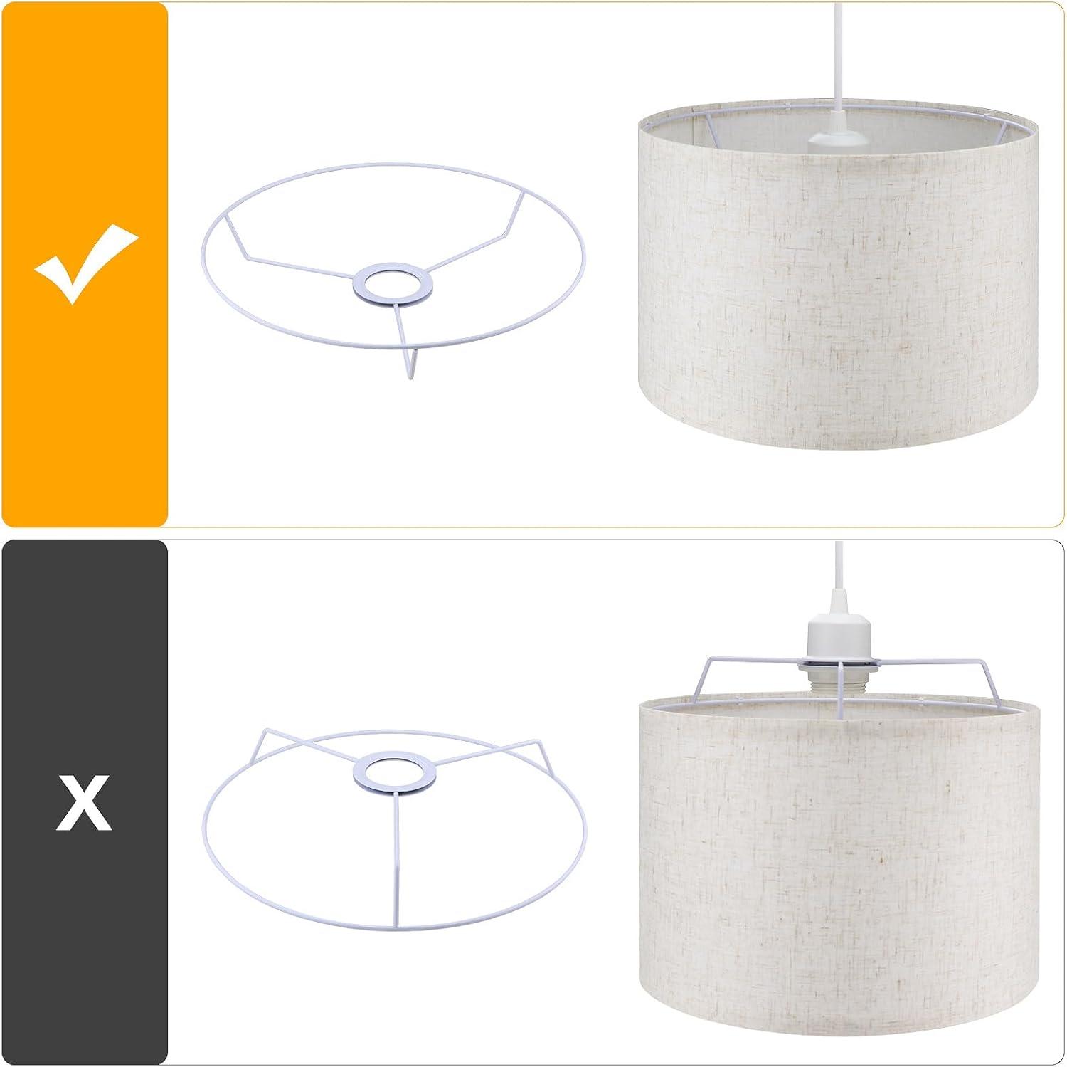 Beige Linen Drum Pendant Light with 15ft Cord and Switch