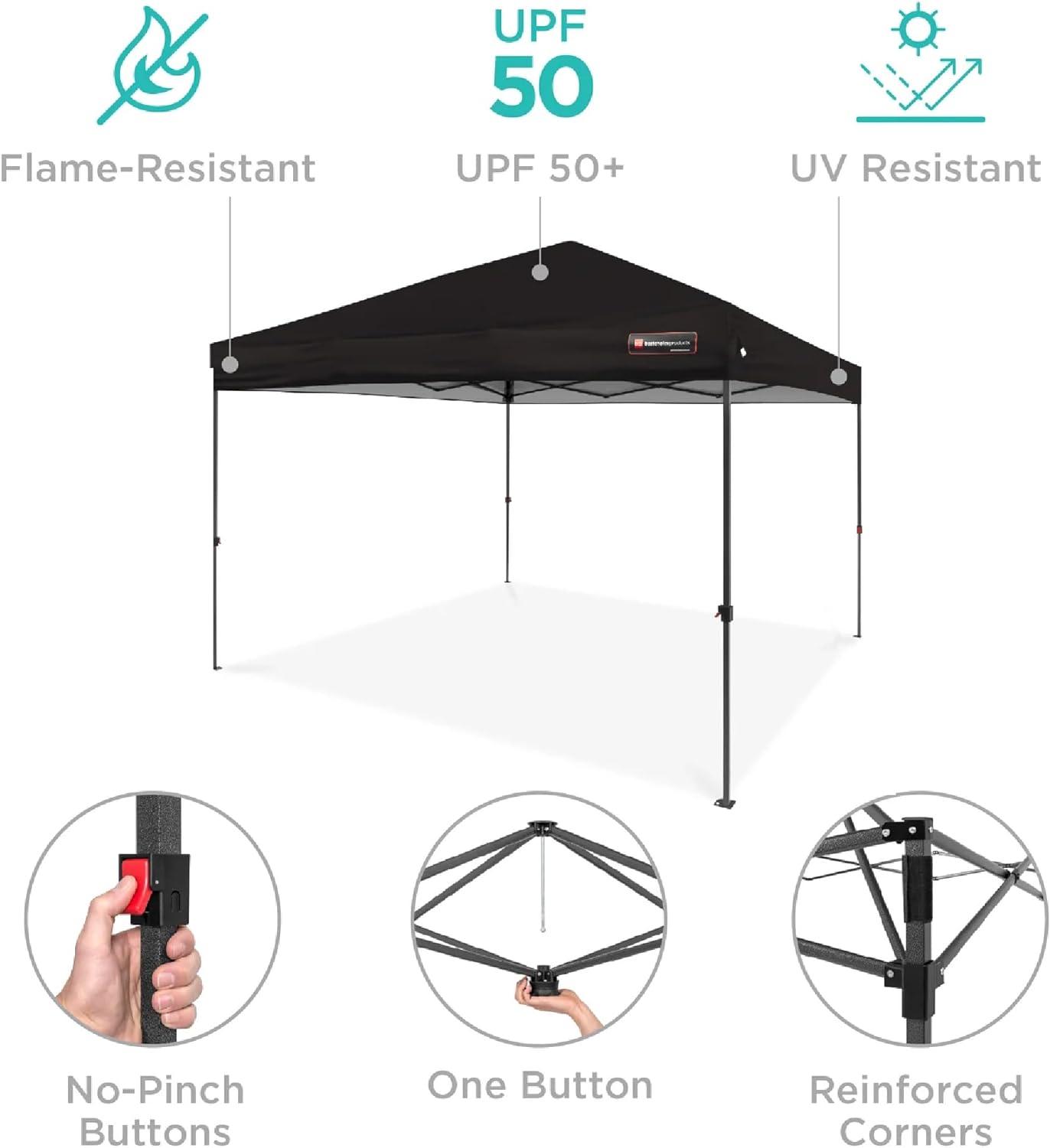 Best Choice Products Best Choice Products Easy Setup Pop Up Canopy W/ 1-Button Setup, Wheeled Case, 4 Weight Bags