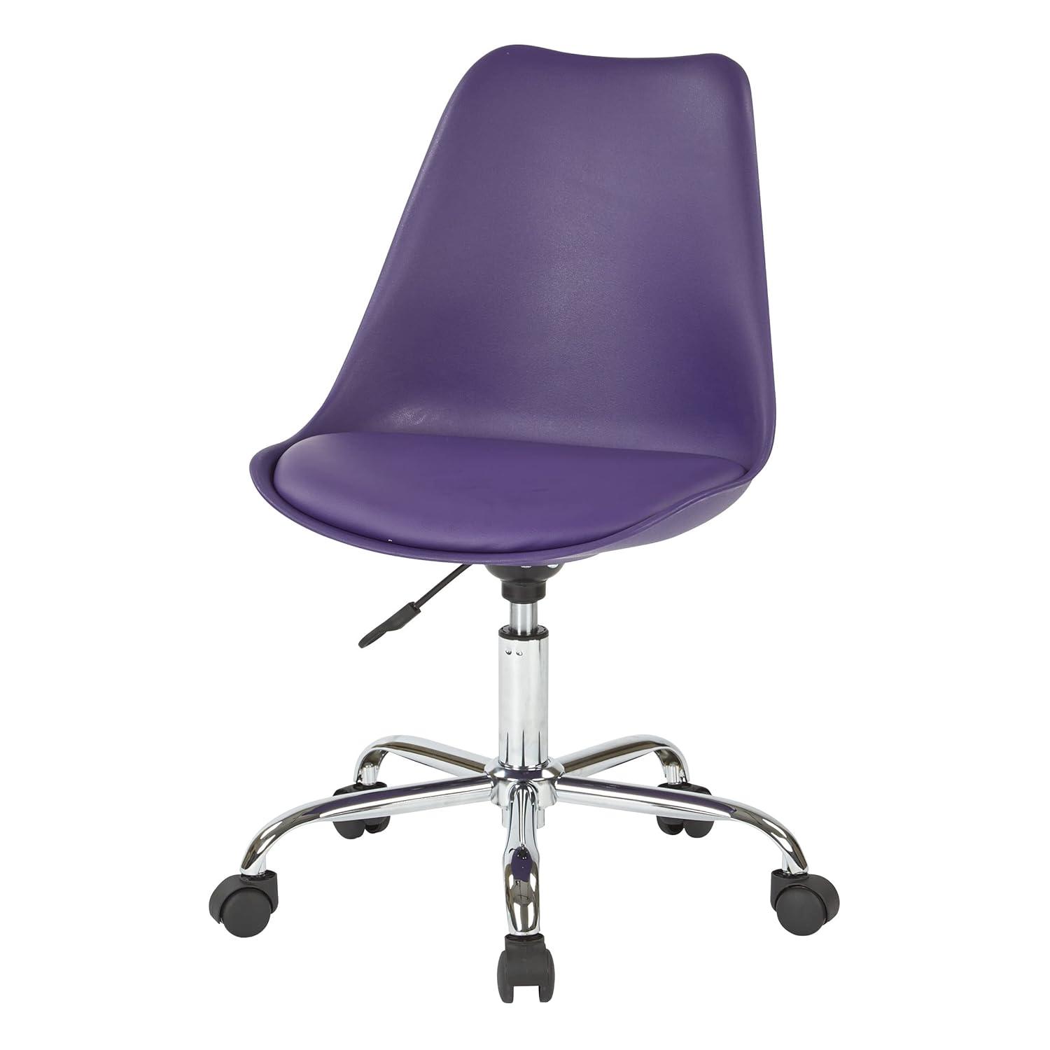 Emerson Office Chair with Pneumatic Chrome Base Purple - OSP Home Furnishings: Swivel, Armless, Adjustable Height