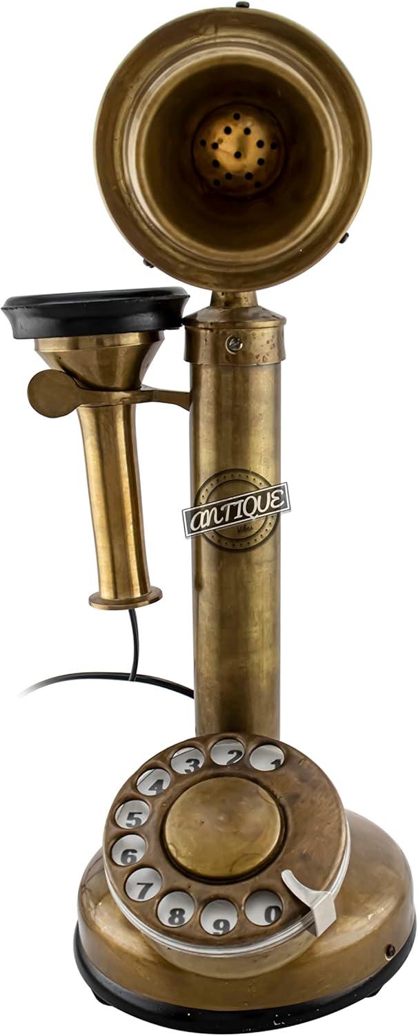 Antique Decor Candlestick Telephone Non-Working Rotary Dial Home Decor Desktop Shelf Decor (Black-Shining)