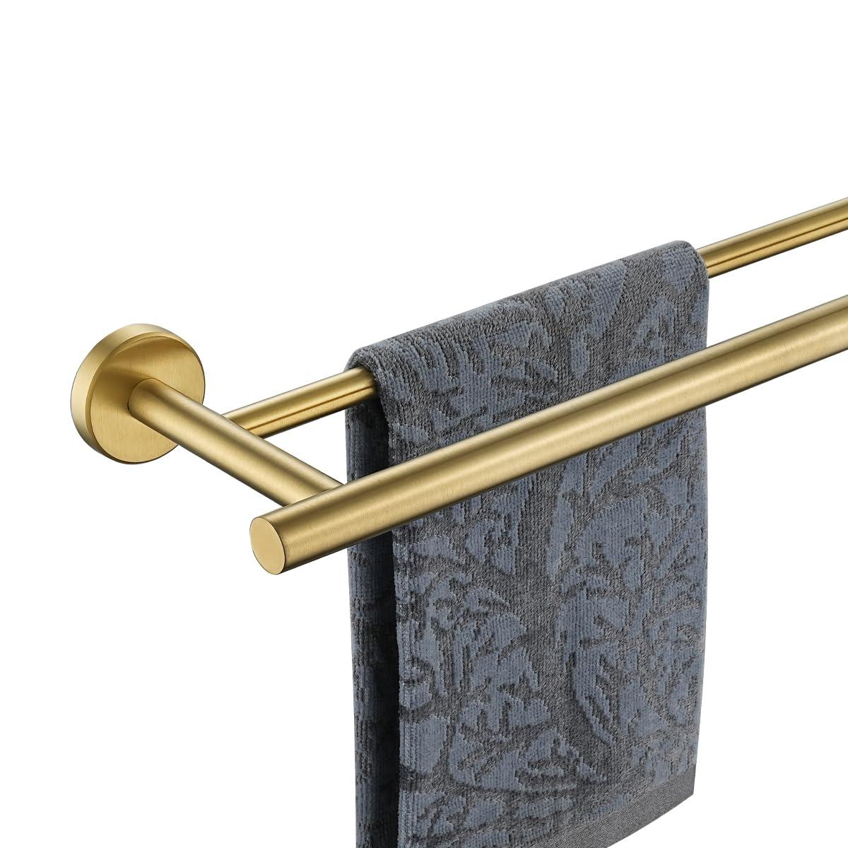 JQK Double Towel Bar 27 Inch, Brass Gold Useable Length 24 Inch 304 Stainless Steel Thicken 0.8mm Bath Towel Rack for Bathroom, Towel Holder Wall Mount, TB100L24-BG