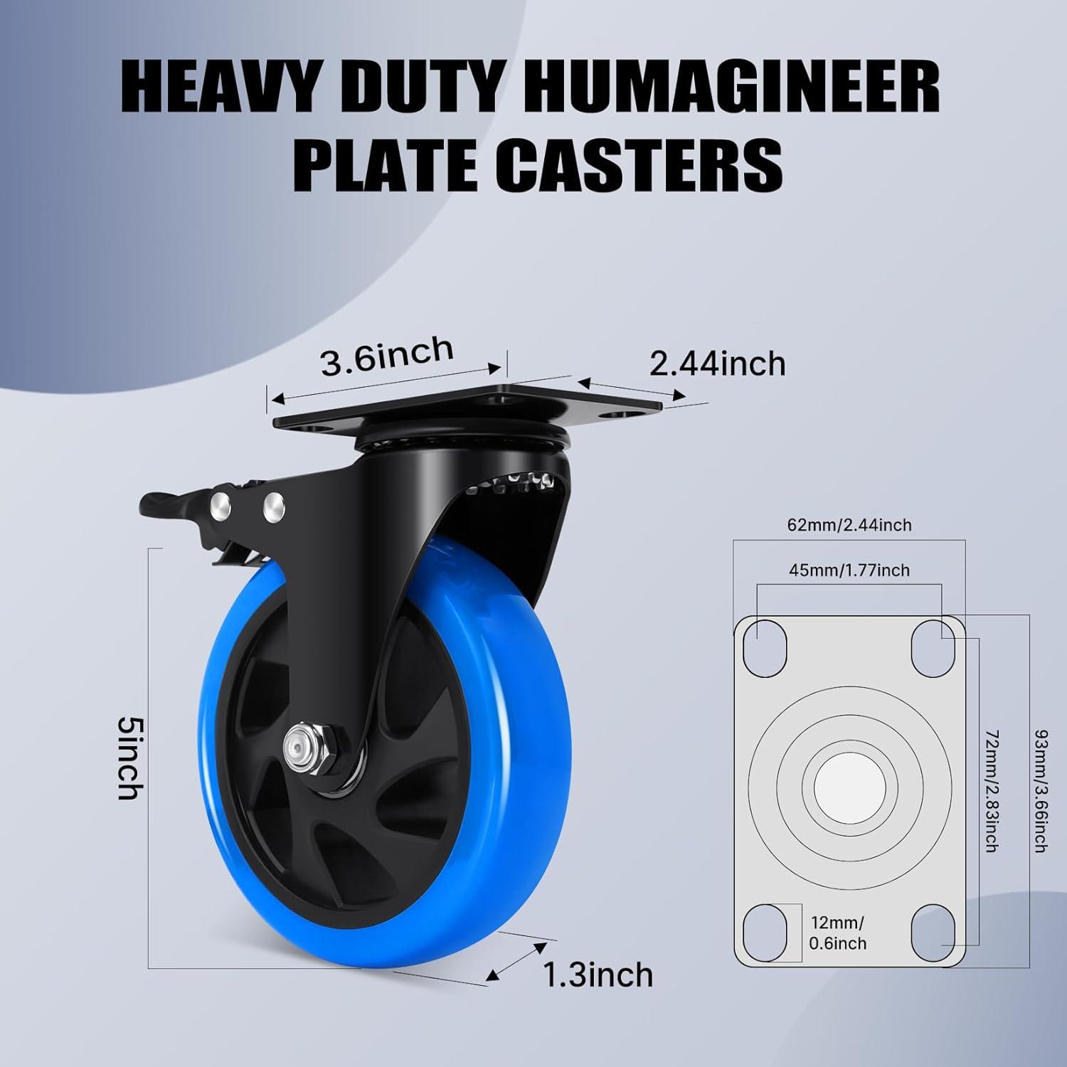 Heavy Duty 5 Inch Red Polyurethane Swivel Caster Wheels with Brake