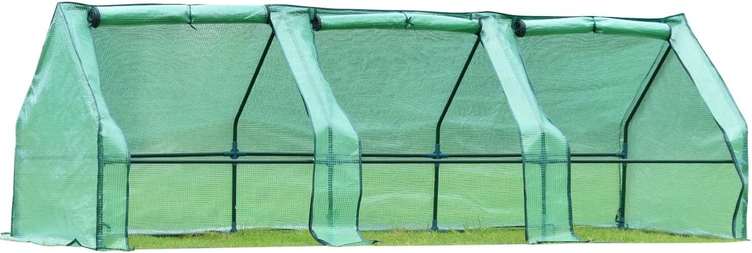 Green 9' x 3' x 3' Portable Mini Greenhouse with PE Cover and Zipper Doors