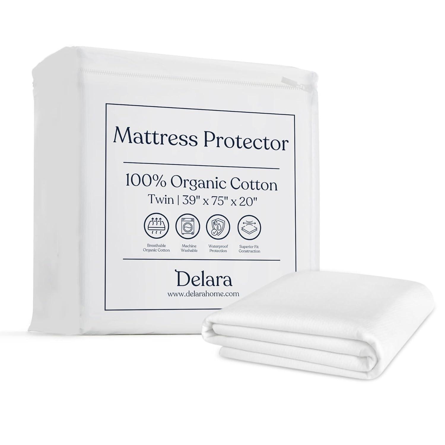 Delara Delara GOTS Certified 100% Organic Cotton Mattress Protector, 300TC Hypoallergenic Cover