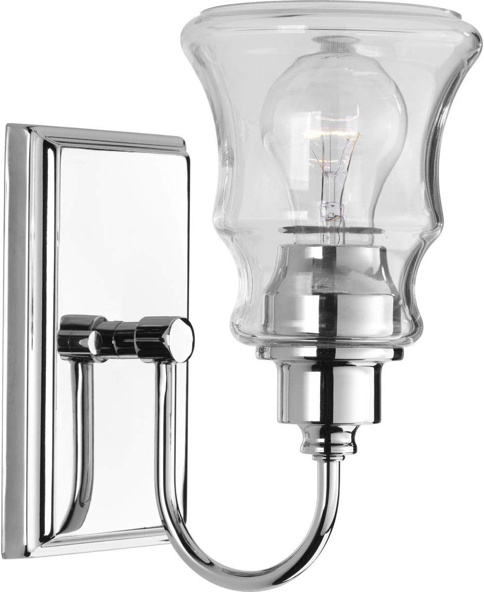 Progress Lighting Litchfield 1-Light Bath Vanity, Polished Chrome, Clear Glass Shade