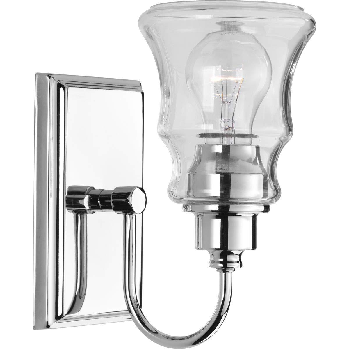 Progress Lighting Litchfield 1-Light Bath Vanity, Polished Chrome, Clear Glass Shade