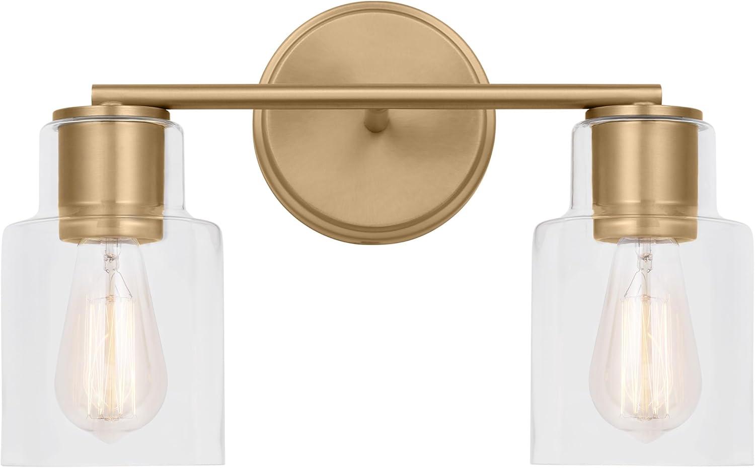 Satin Brass 2-Light Wall Sconce with Clear Glass Shades