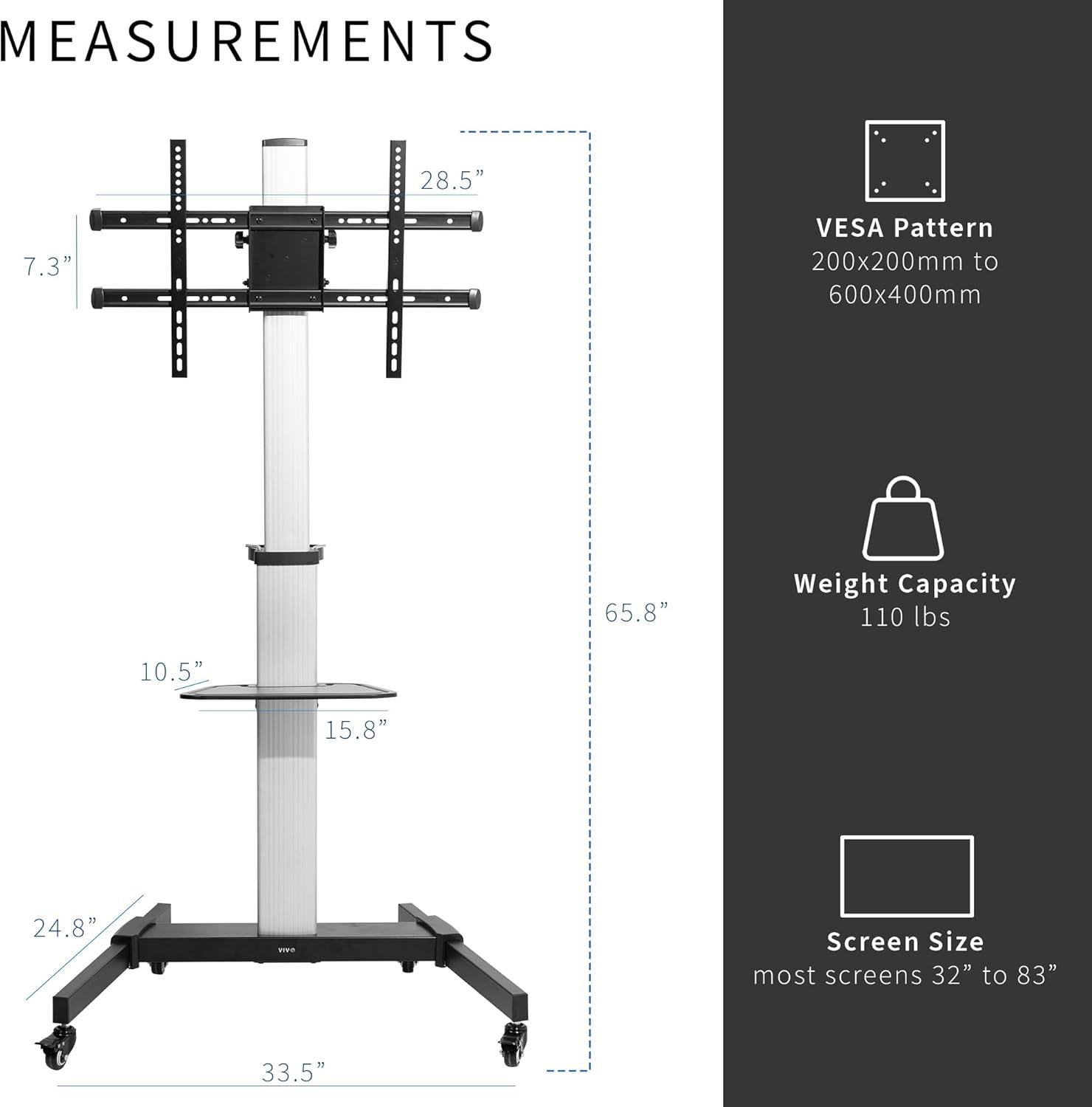 Vivo Heavy Duty TV Cart for 32" to 83" Screens, STAND-TV09