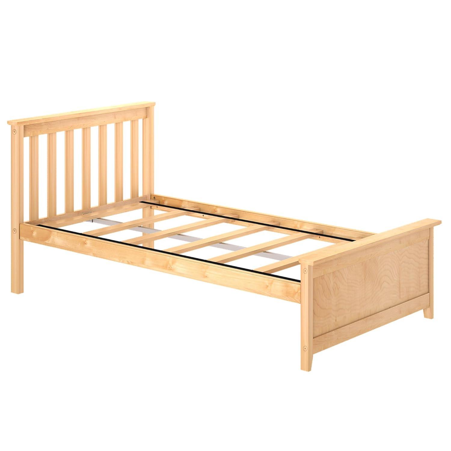 Max & Lily Twin Bed Frame with Headboard, Solid Wood Platform Bed for Kids, Natural