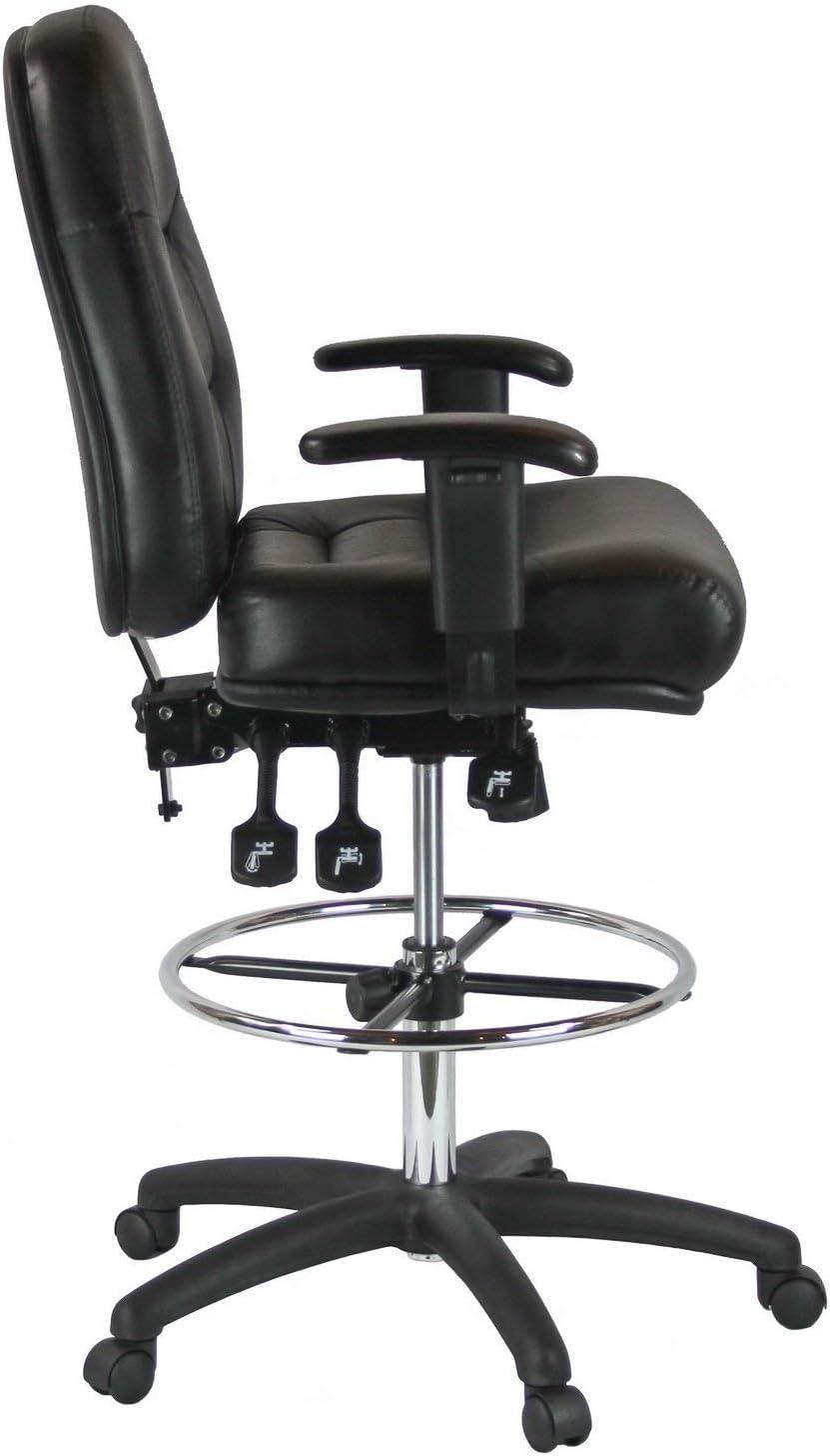 Adjustable Black Leather Drafting Chair with Swivel and Tilt