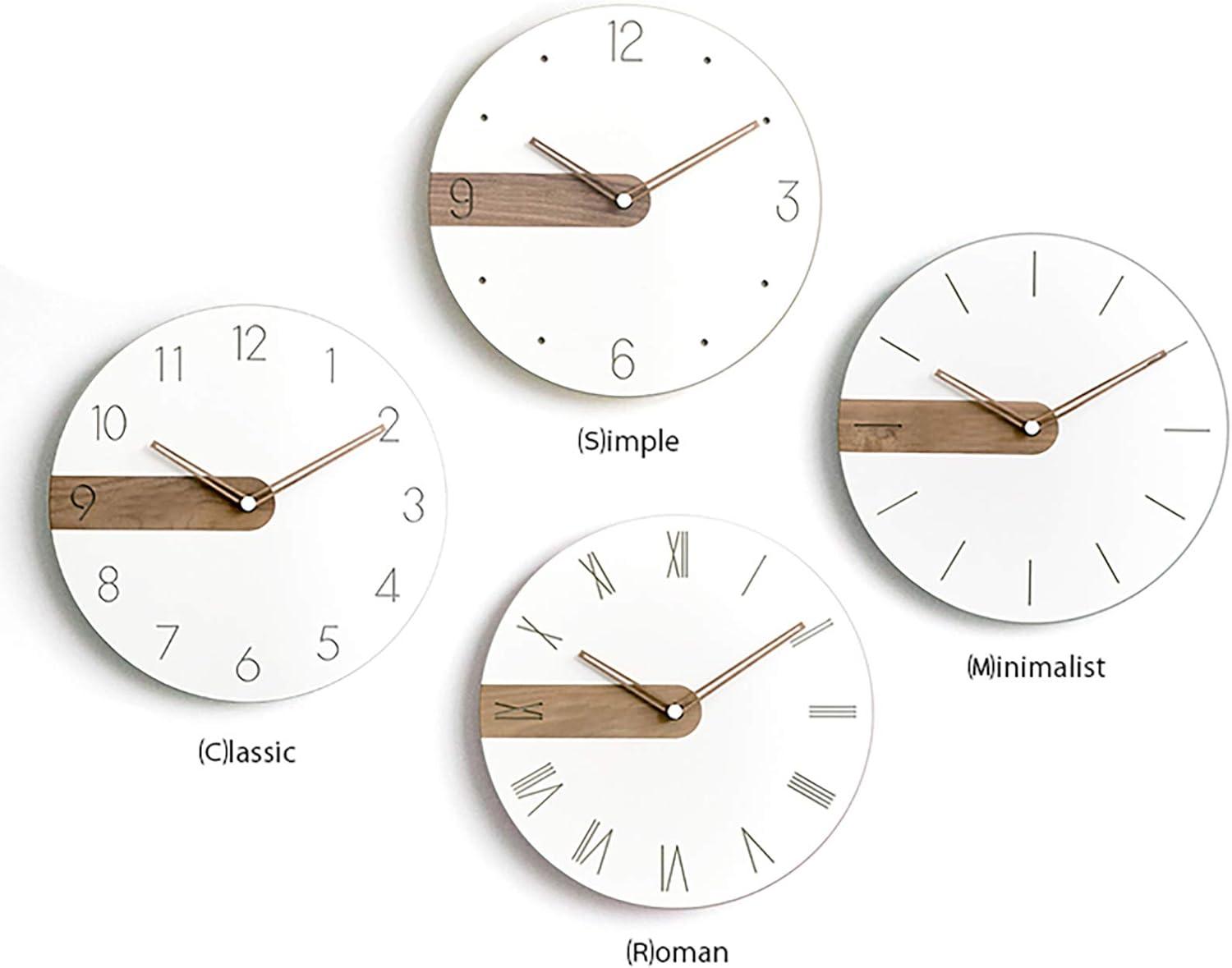 Modern White and Walnut Silent Round Wall Clock