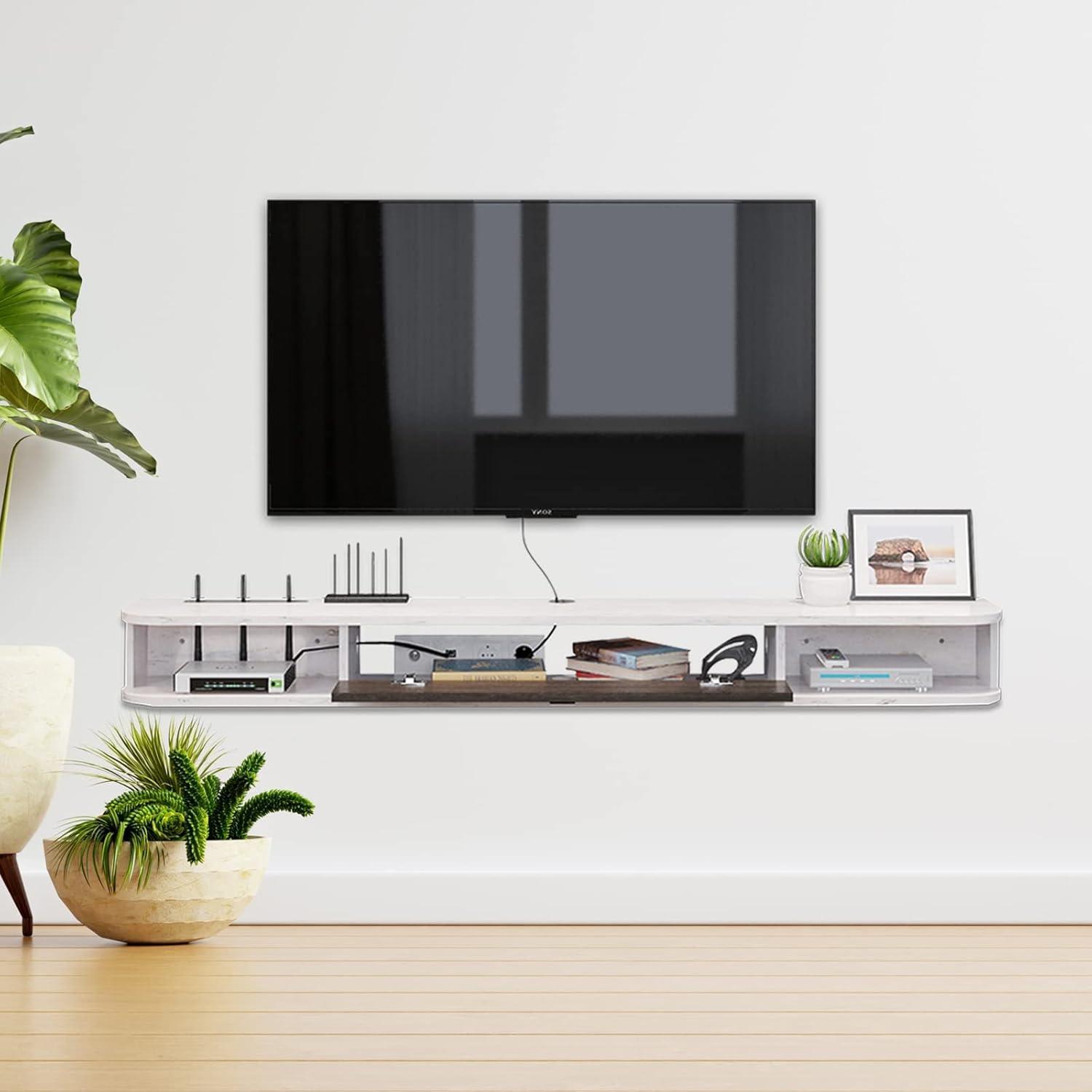 White and Gray 55'' Wall-Mounted Floating TV Console with Storage