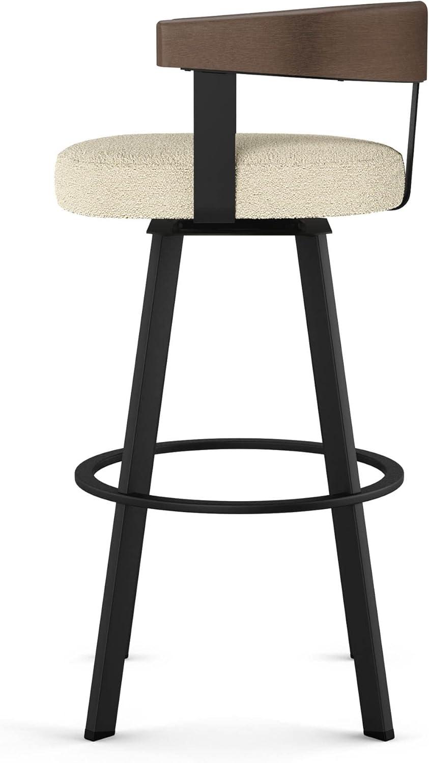 Lars Cream Boucle Swivel Counter Stool with Black Metal and Wood Backrest