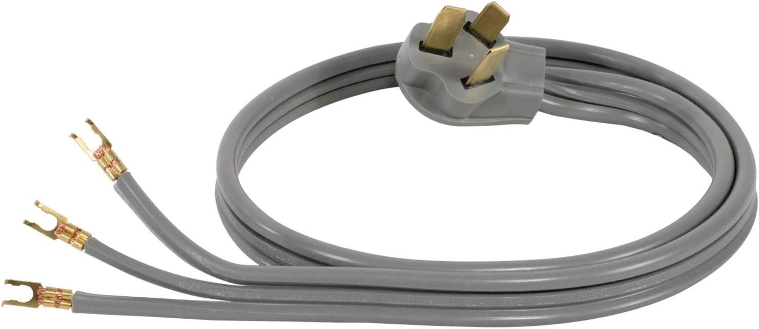 Certified Appliance Accessories 40-Amp Appliance Power Cord, 3 Prong Range Cord, 3 Wires with Open-End Connectors, 6 Feet, Copper Wire