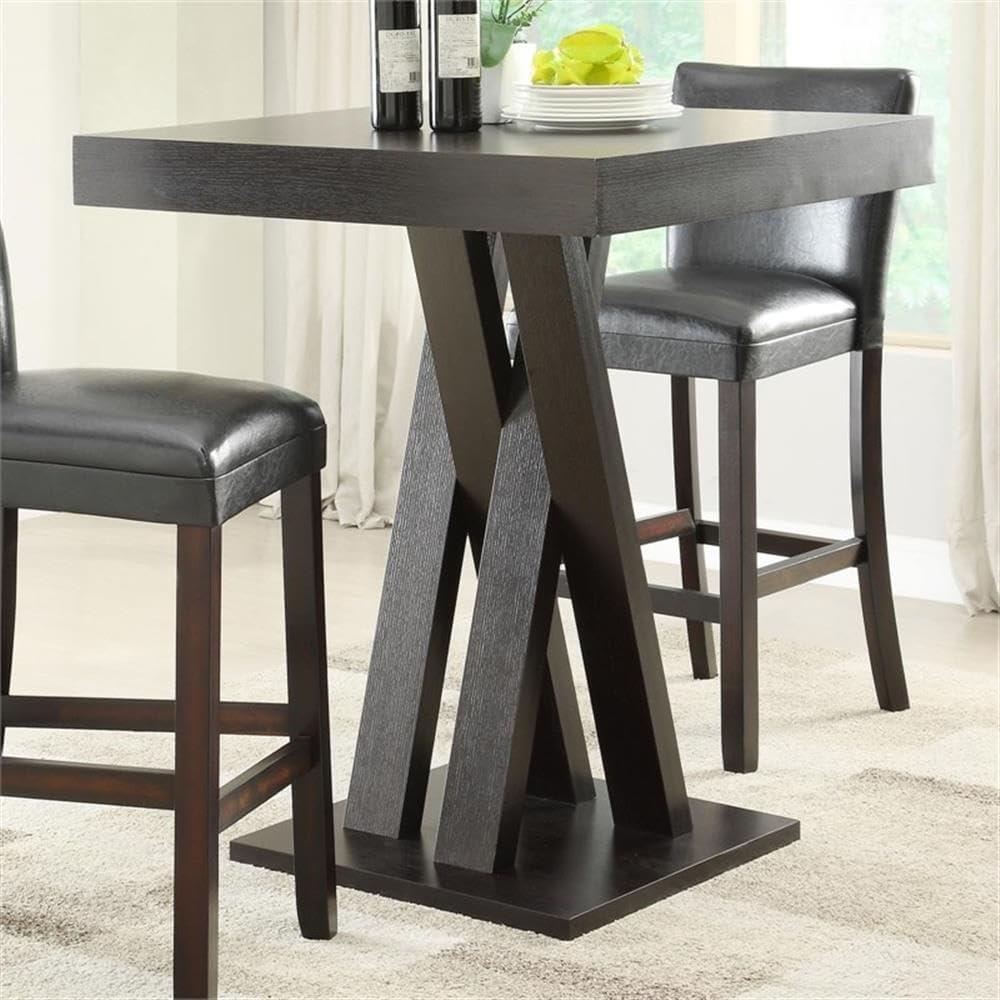 Coaster Modern Wood Square Criss Cross Base Pub Table in Cappuccino