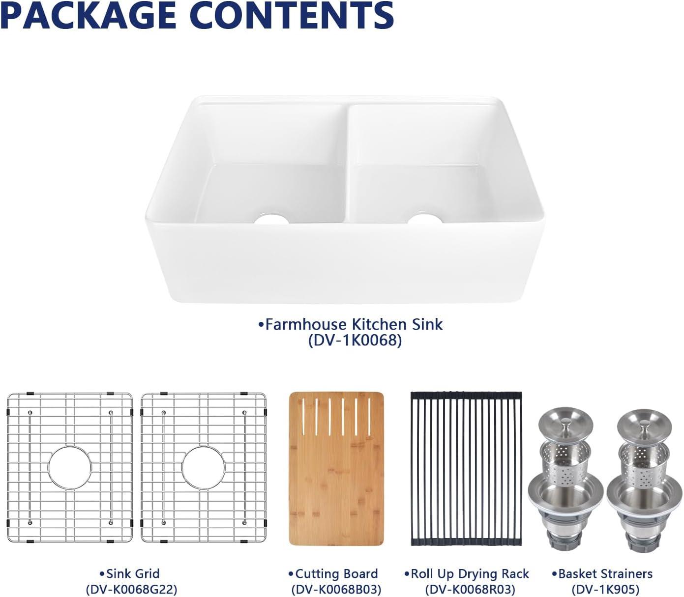 DeerValley 33" L X 20" W Double Basin Workstation Farmhouse Kitchen Sink With Sink Grid, Cutting Board And Dish-Drying Rack