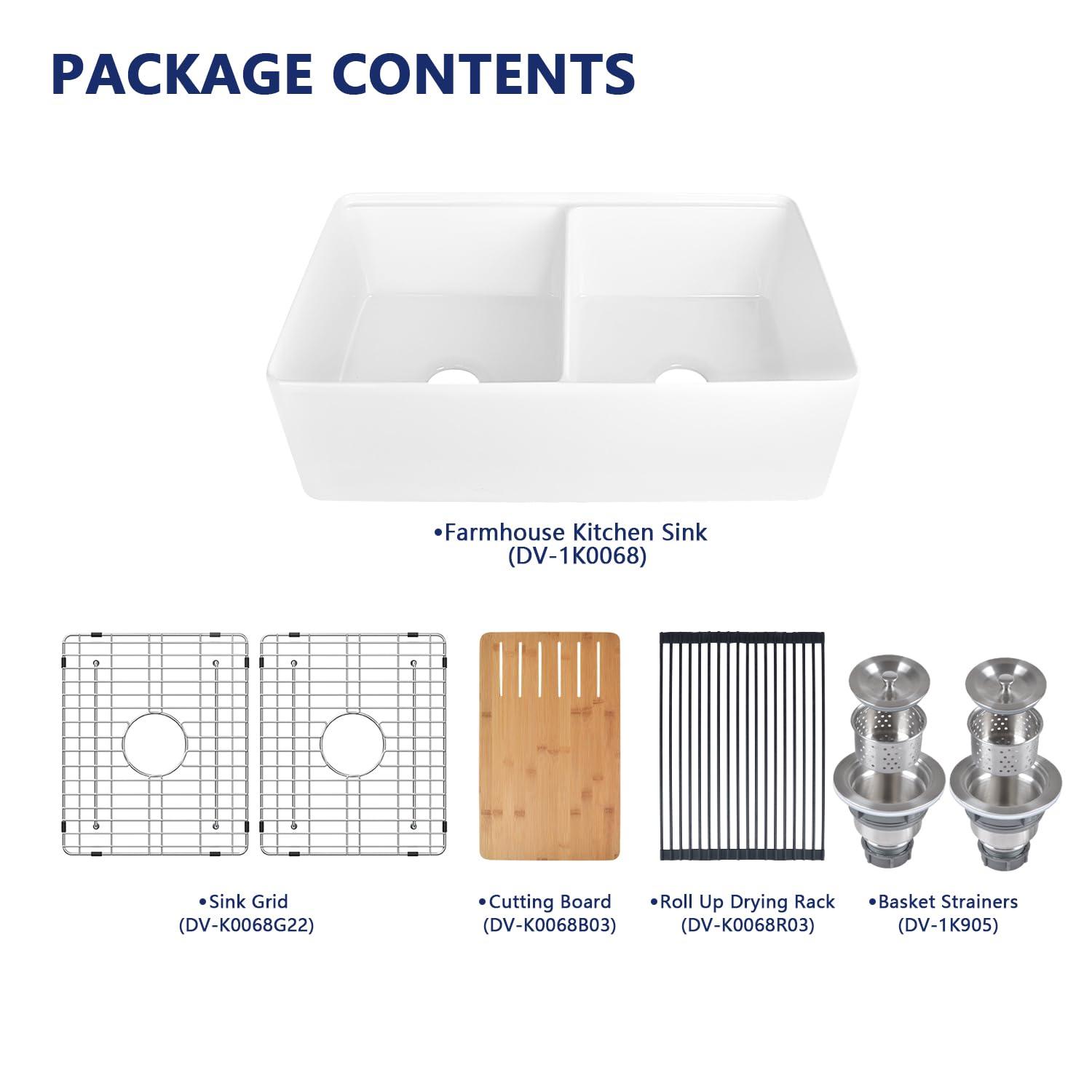 DeerValley 33" L X 20" W Double Basin Workstation Farmhouse Kitchen Sink With Sink Grid, Cutting Board And Dish-Drying Rack