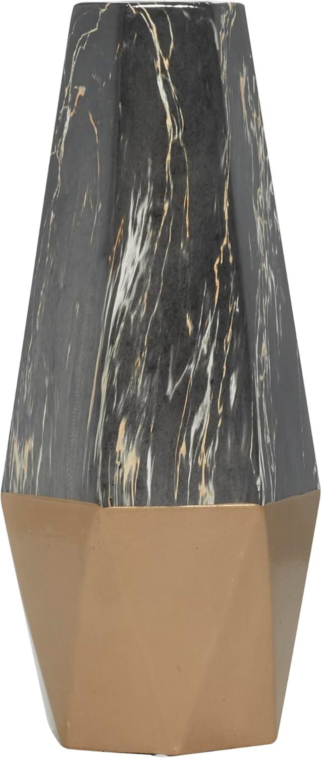 Mercer41 Bhavya Ceramic Faux Marble Decorative Dark Gray Vase with Gold Base