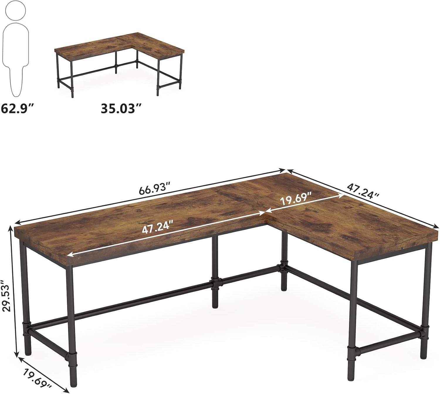 Tribesigns 67 inch L-Shaped Desk,Industrial L Desk, Reversible Corner Computer Office Desk Study Table Workstation with Pipe Legs for Home Office(Brown)