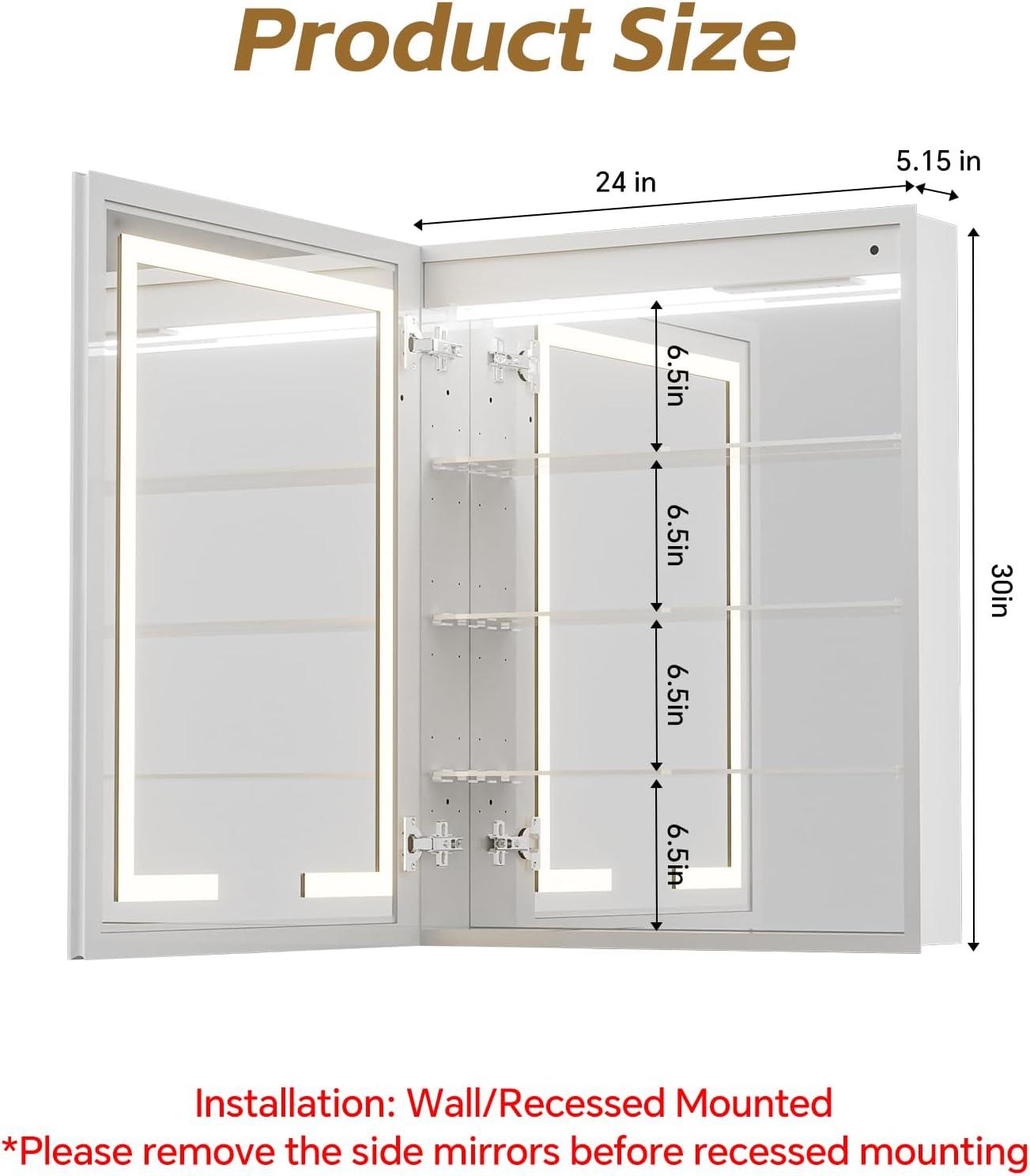 Ebern Designs Christhilde Medicine Cabinet with LED Mirror for Bathroom, Defog, Stepless Dimming, 3 Color Change, 2 Outlets, 2USB