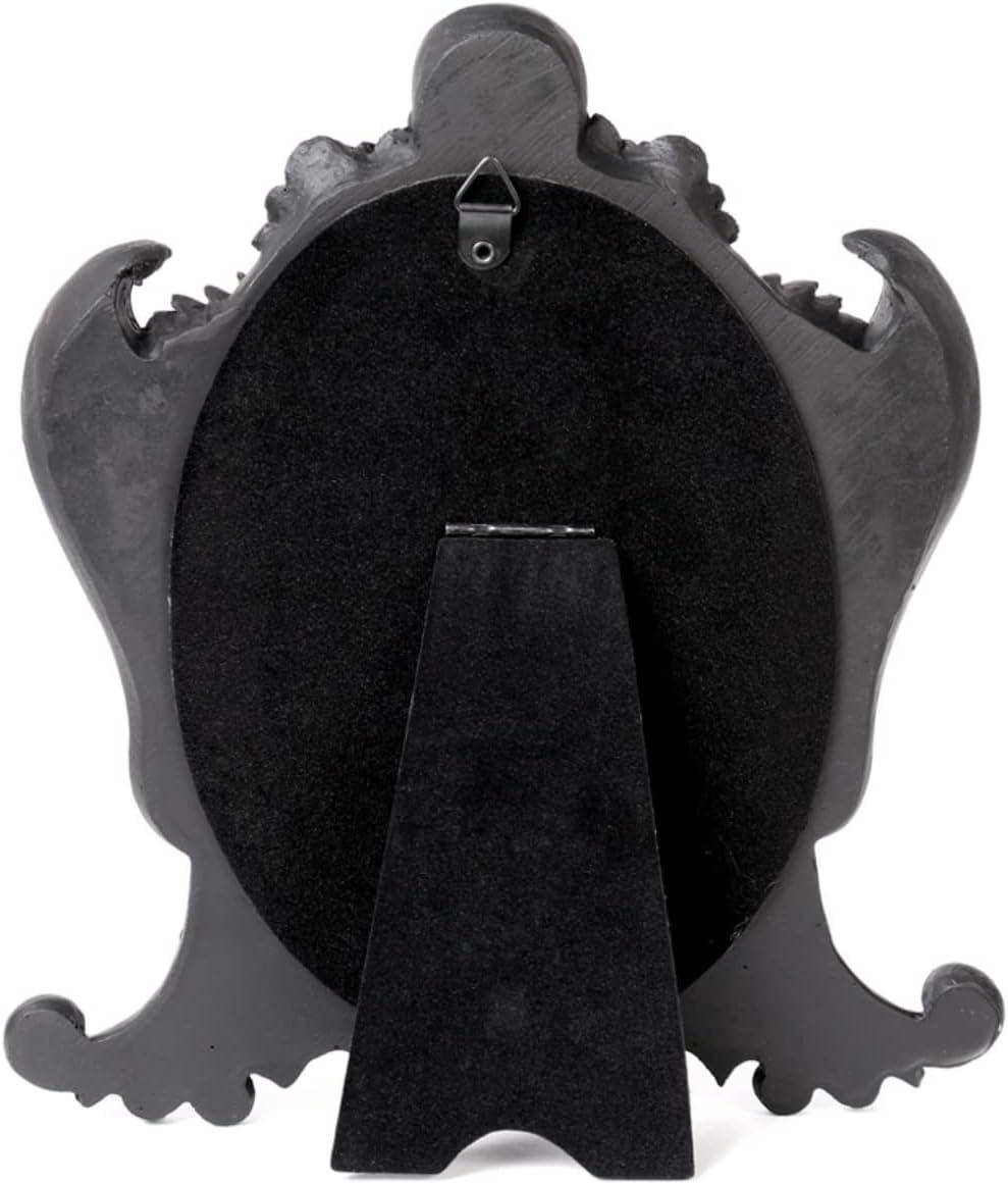 Gothic Black Resin Mirror with Skulls, Roses, and Bats
