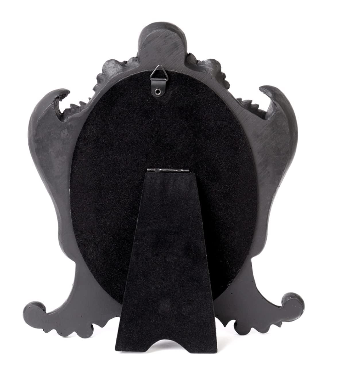 Gothic Black Resin Mirror with Skulls, Roses, and Bats