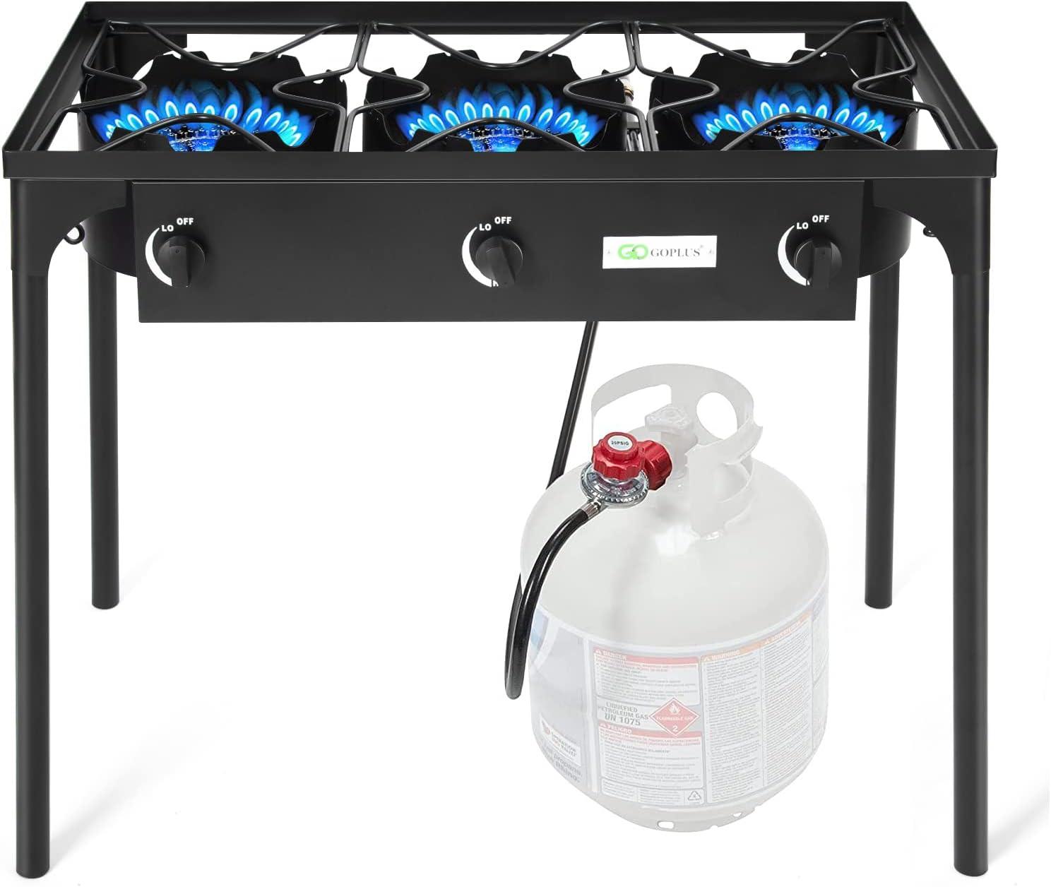 Goplus Portable Propane 225,000-BTU 3 Burner Gas Cooker Outdoor Camp Stove BBQ